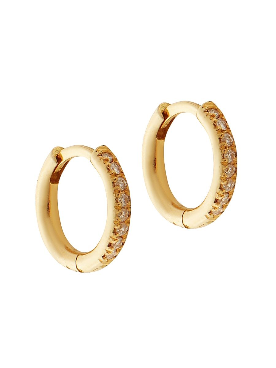 Women's Classic 18K Yellow Gold & 0.21 TCW Diamond Seamless Midi Hoop Earrings - Yellow Gold
