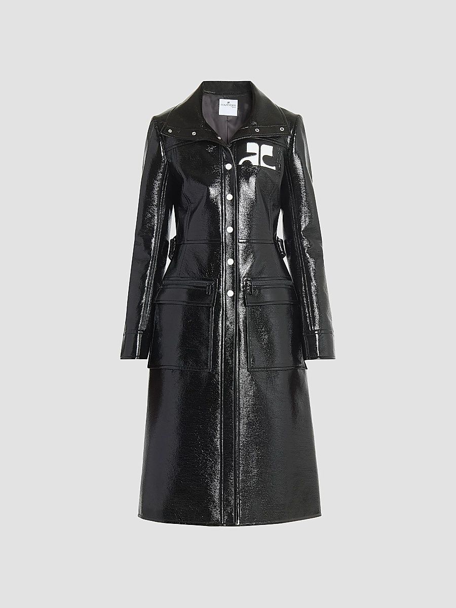 Courreges Women's Reedition Vinyl Belted Trench Coat - Black - Size 2