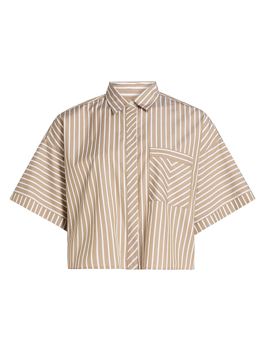 Women's Marin Striped Short-Sleeve Button-Front Shirt - Seaweed Stripe - Size XXS