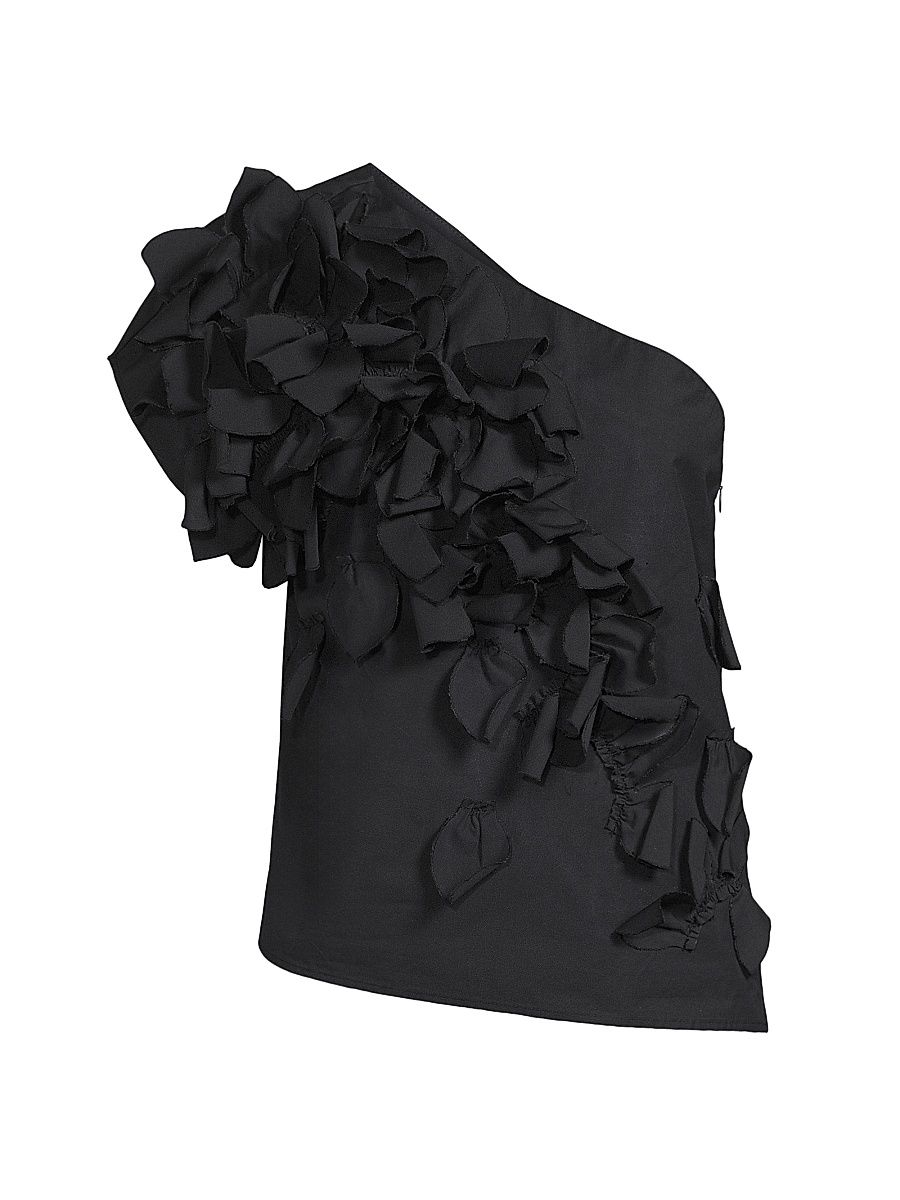 Women's Tech Taffeta Cotton-Blend One-Shoulder Top - Black - Size 10