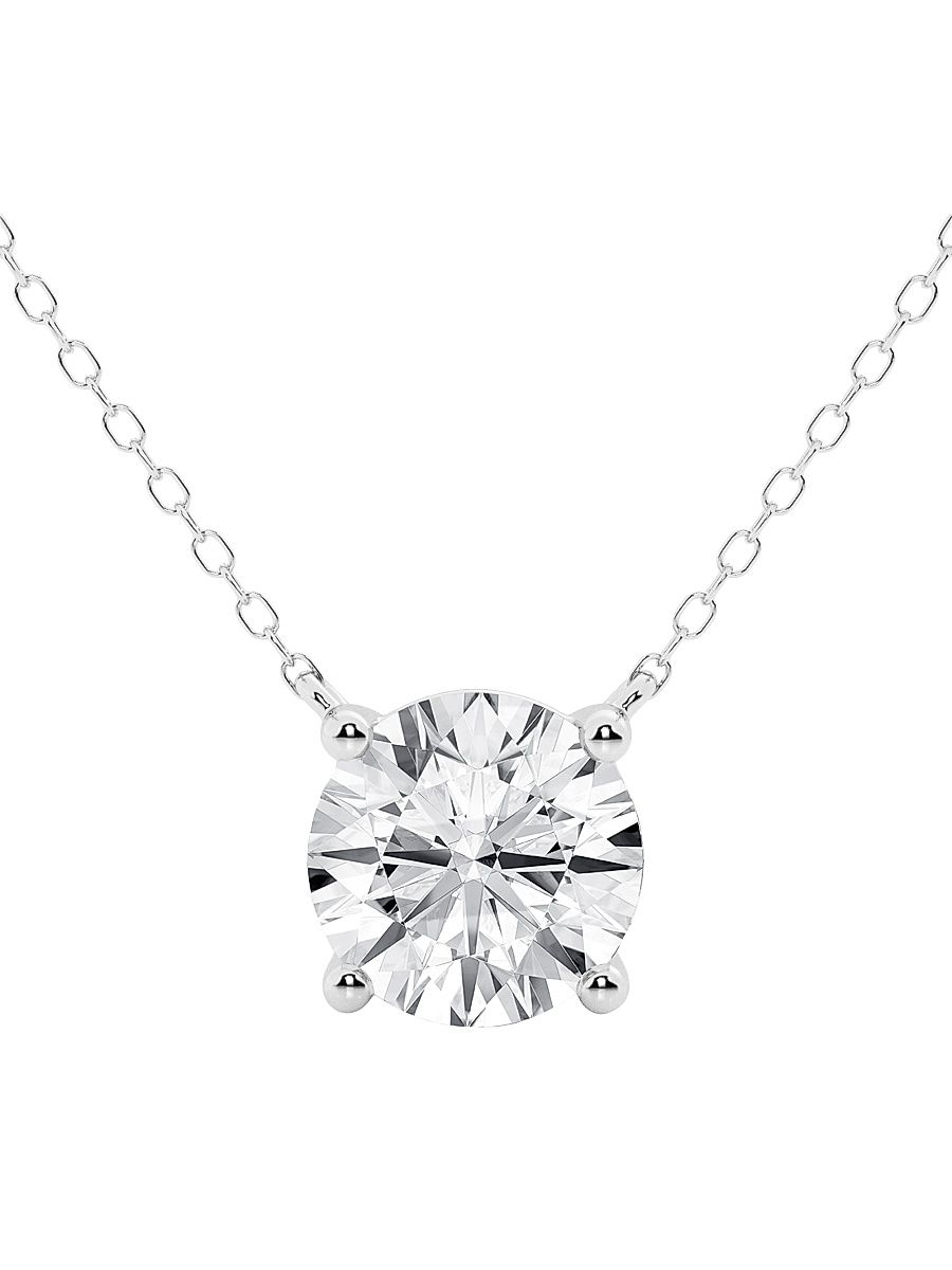 Women's 14K Gold & Round Lab-Grown Diamond Solitaire Pendant Necklace - White Gold - Size 3