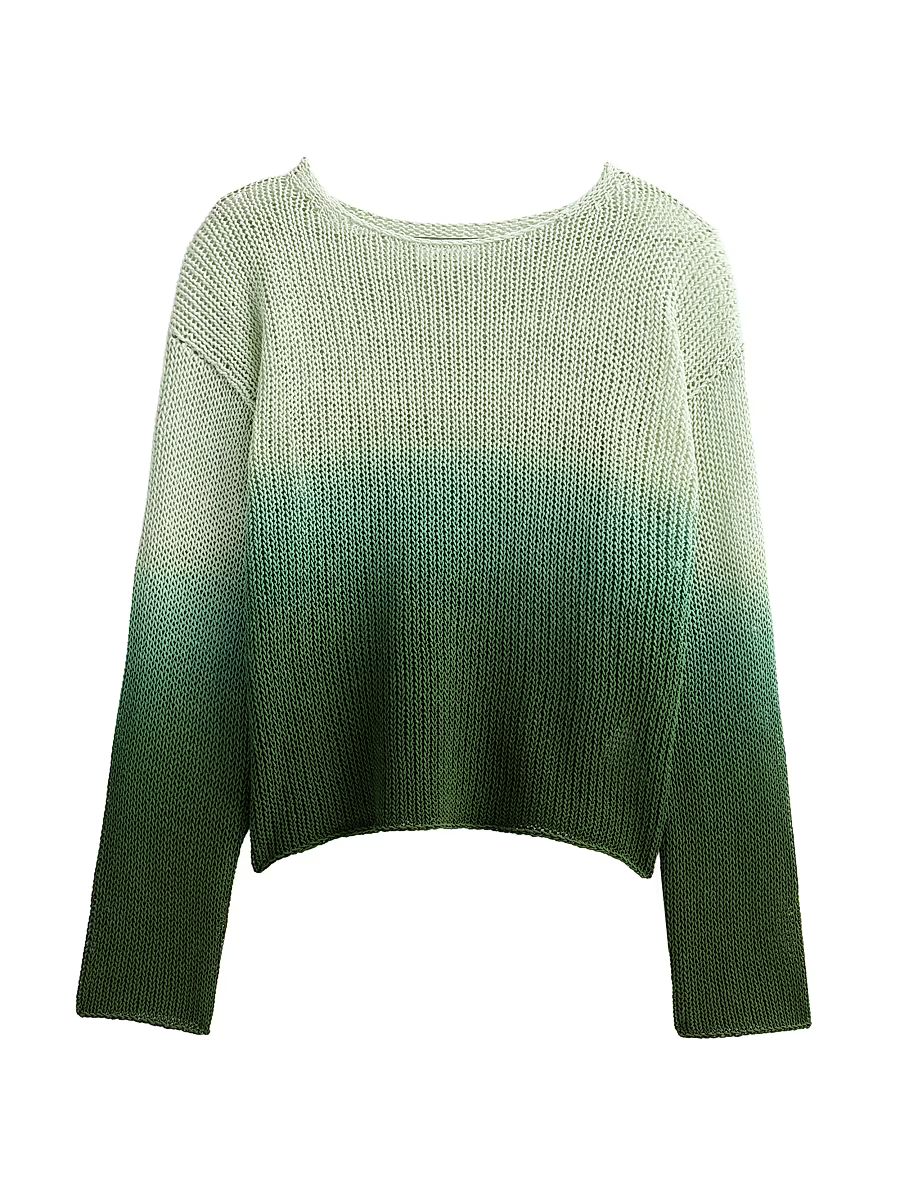 Women's Dip-Dye Cotton-Blend Sweater - Sea Dew Combo - Size XXS