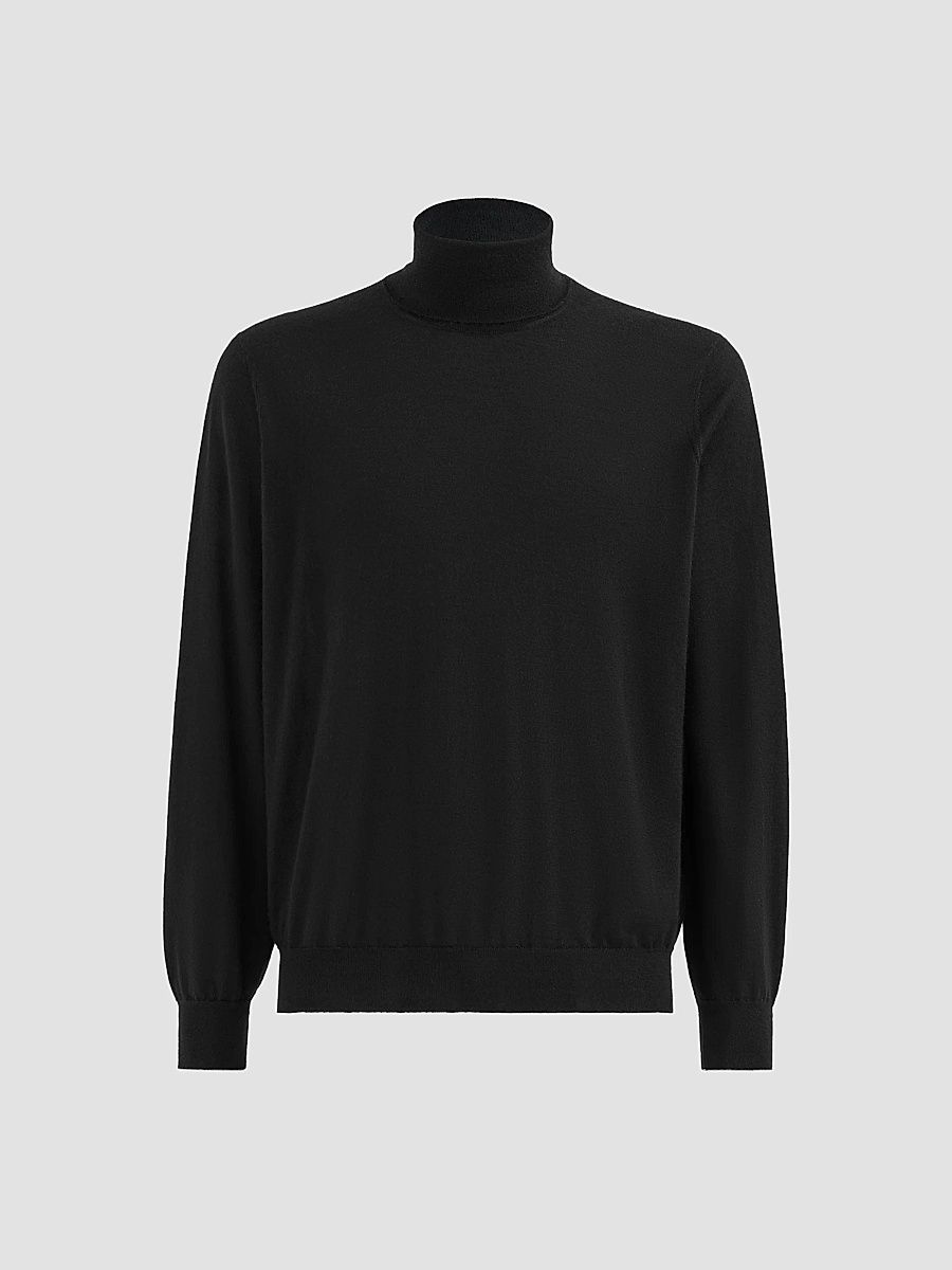 Men's Cashmere and Silk Lightweight Turtleneck Sweater - Black - Size 48