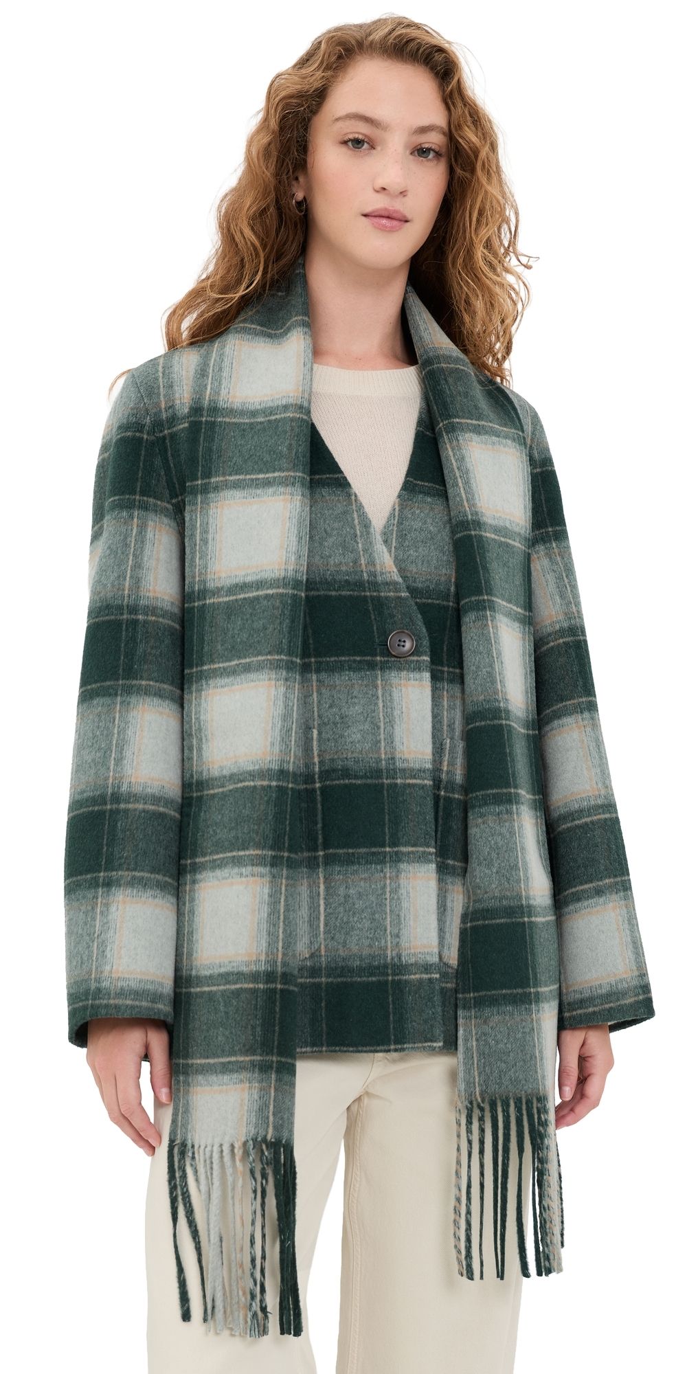 Varley Alderton Check Scarf Coat Ponderosa Pine Check M