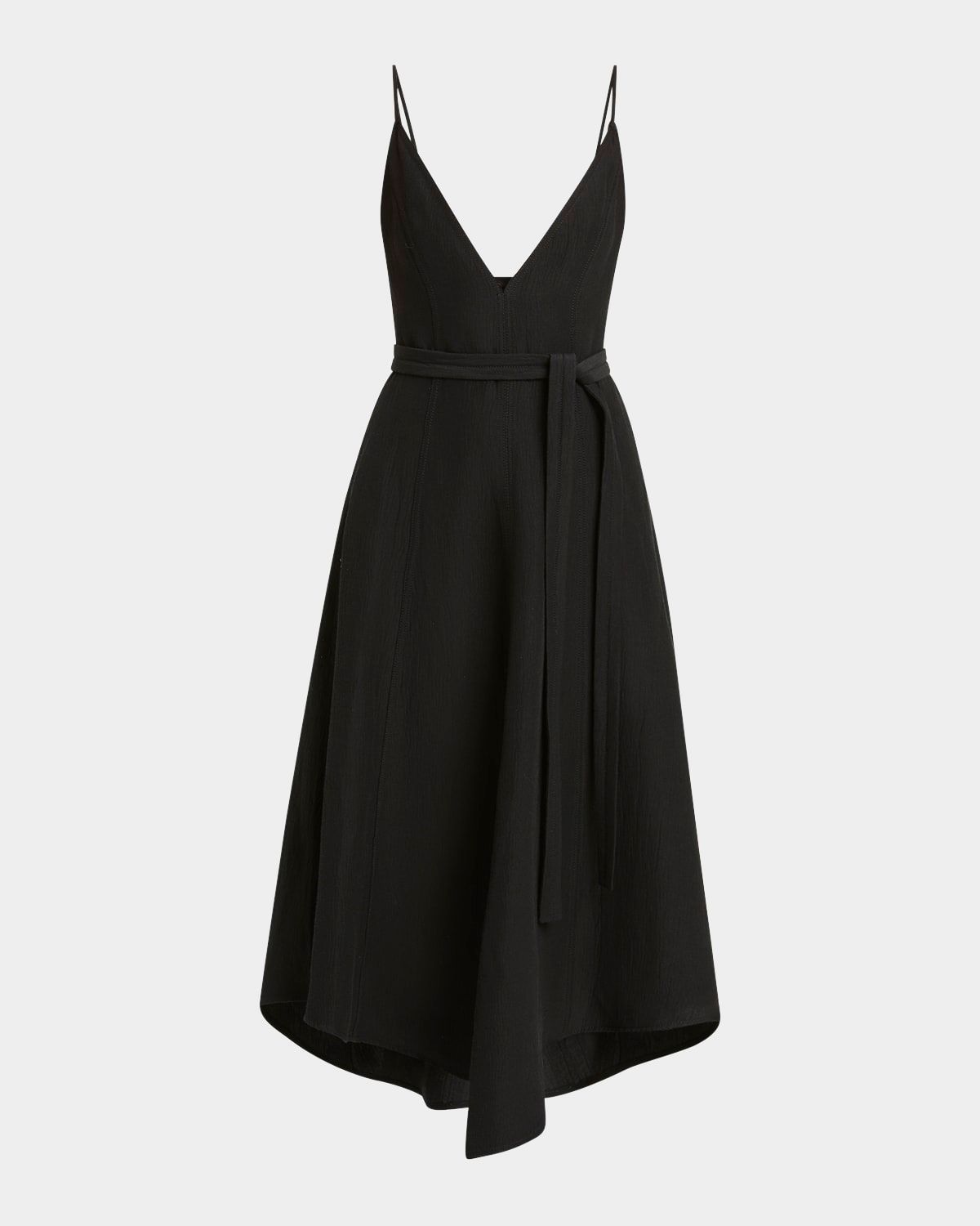 Elaine Plunging Belted Linen-Blend Midi Dress