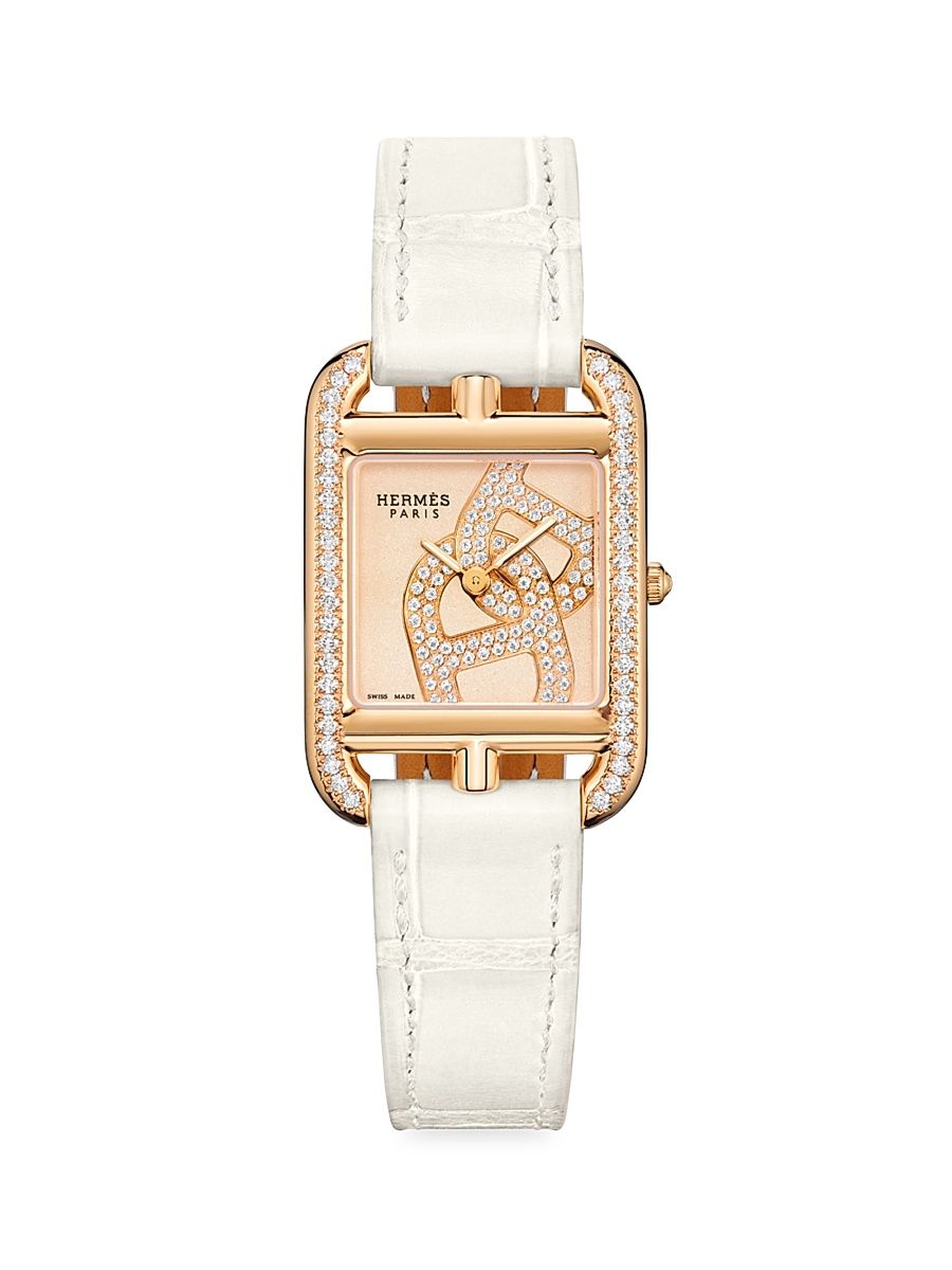 Women's Cape Cod 31MM Chain D'Ancre 18K Rose Gold, Diamond & Alligator Strap Watch - White