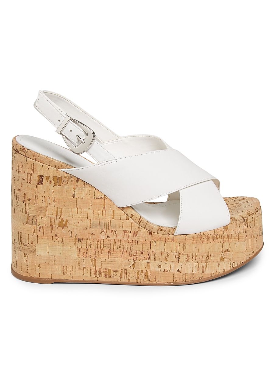 Women's Jennifer Leather Cork WedgeSandals - White - Size 8.5