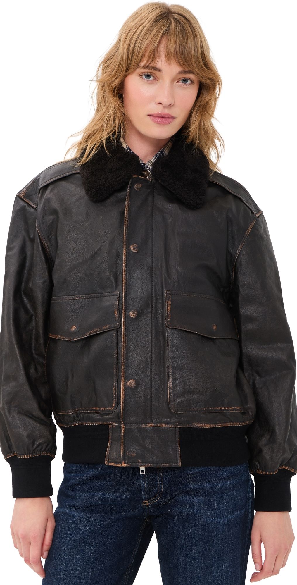 DUNST Detachable A-2 Leather Jacket Brushed Black L