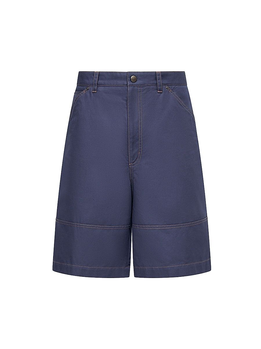 Men's Shorts in Linen and Cotton Gabardine - Navy Blue - Size XL