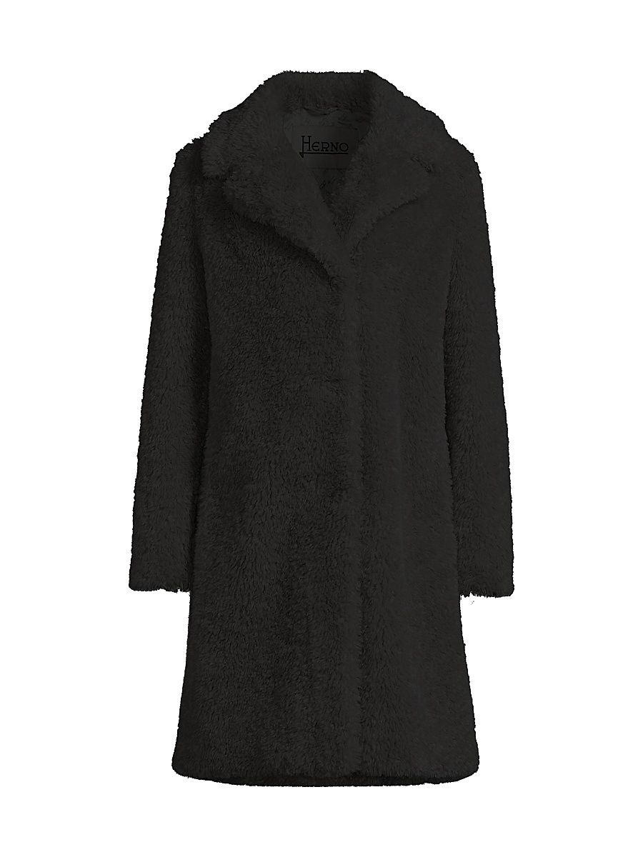 Women's Curly Faux-Fur Coat - Nero - Size 12