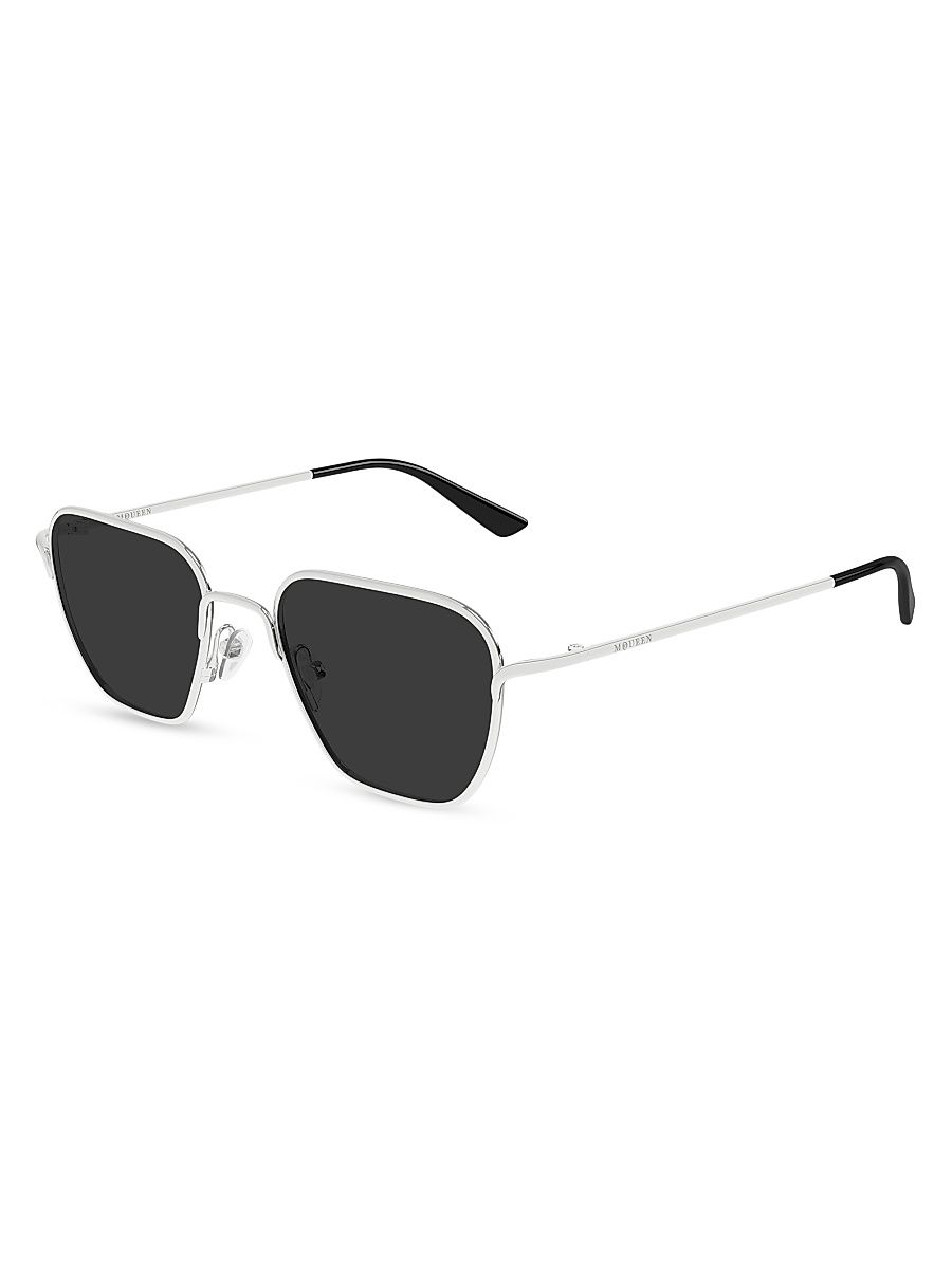 Men's Linear 50MM Rectangle Metal Sunglasses - Silver Black