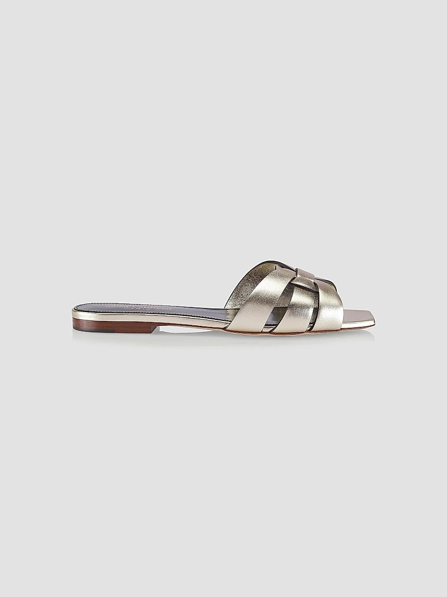 Saint Laurent Women's Tribute Mules in Smooth Leather - Platino - Size 11