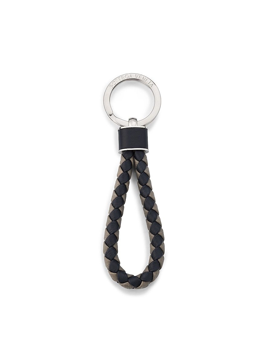 Men's Intrecciato Leather Key Ring - Midnight