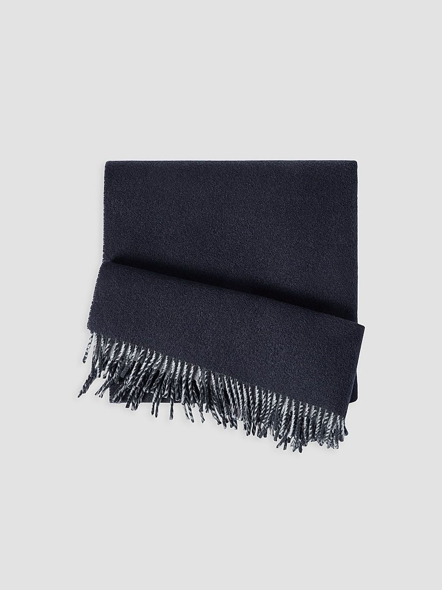 Men's Wool and Cashmere Knit Scarf - Navy Blue