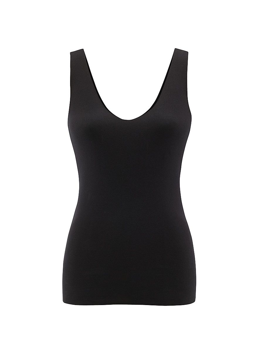 Women's Cotton-Blend Scoopneck Tank - Black - Size Small