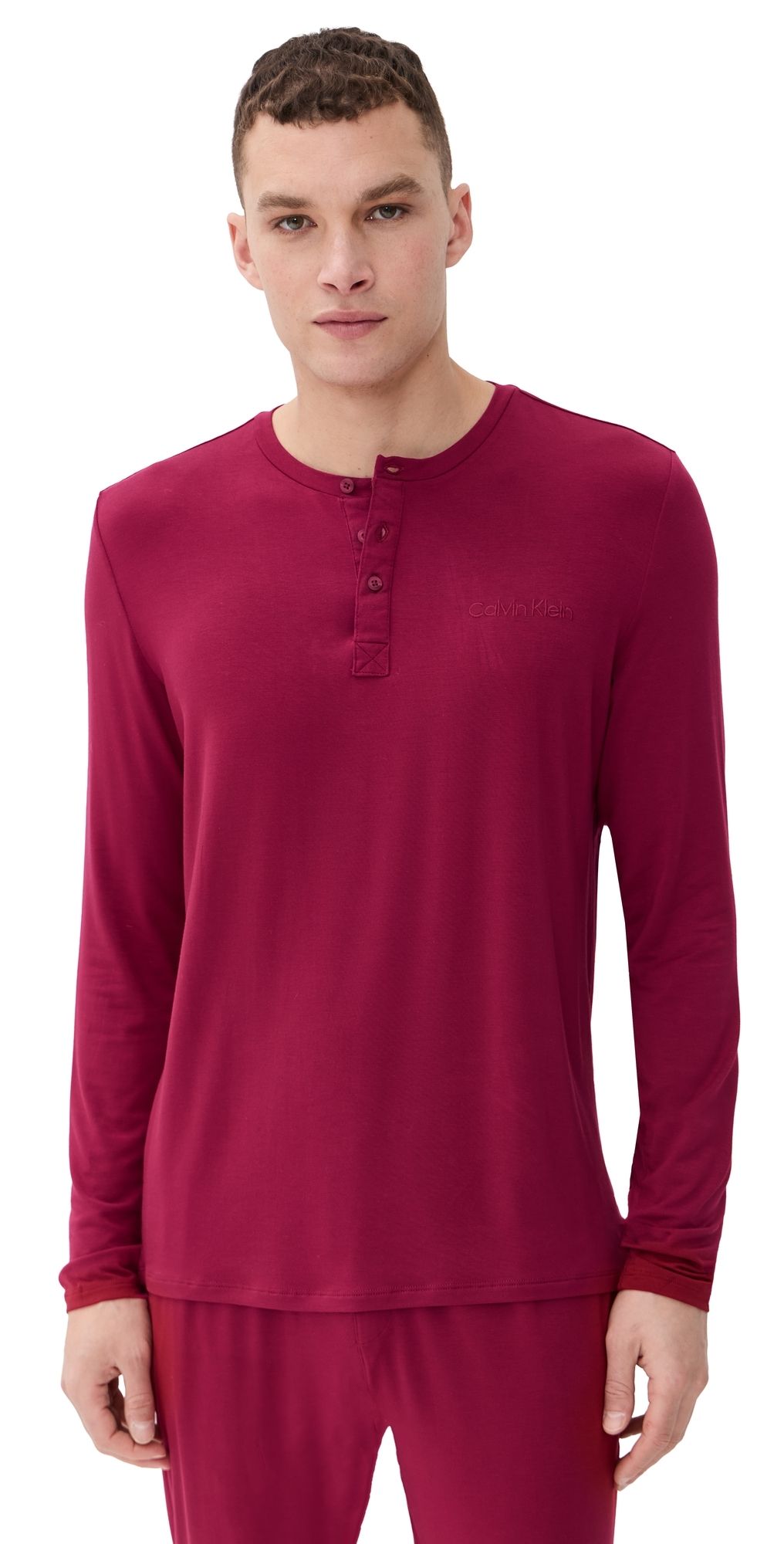 Calvin Klein Underwear Modal Long Sleeve Henley Tee Beet Red S