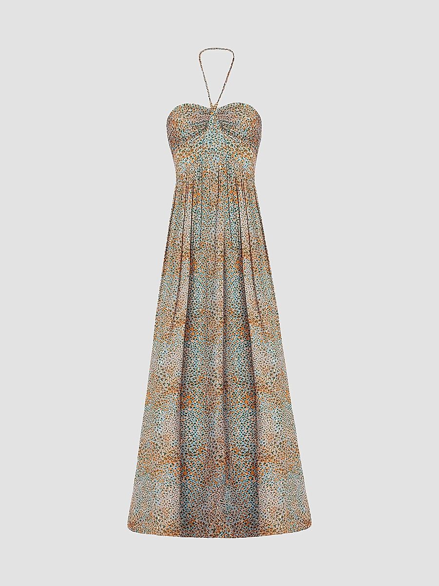 Shoshanna Women's Grace Clip-Dot Halterneck Gown - Apricot Sky Blue - Size 14