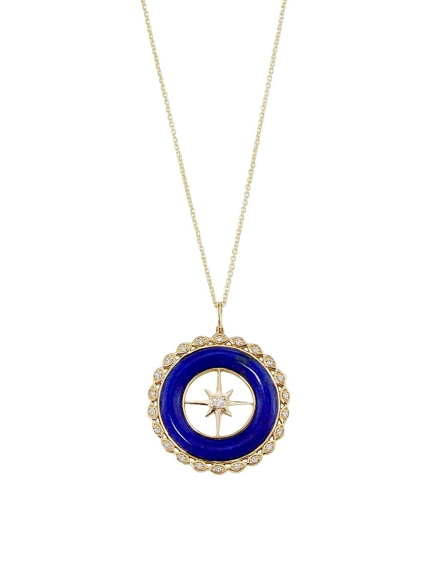 Women's 14K Yellow Gold, Lapis Lazuli & 0.15 TCW Diamond Starburst Pendant Necklace - Yellow Gold