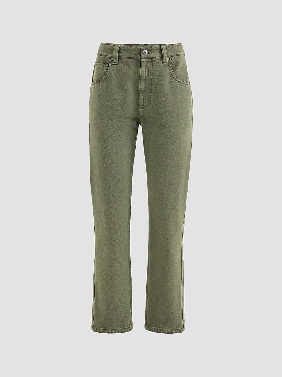 Brunello Cucinelli Women's Dyed Denim Five-Pocket Straight Trousers with Shiny Bartack - Green - Size 16