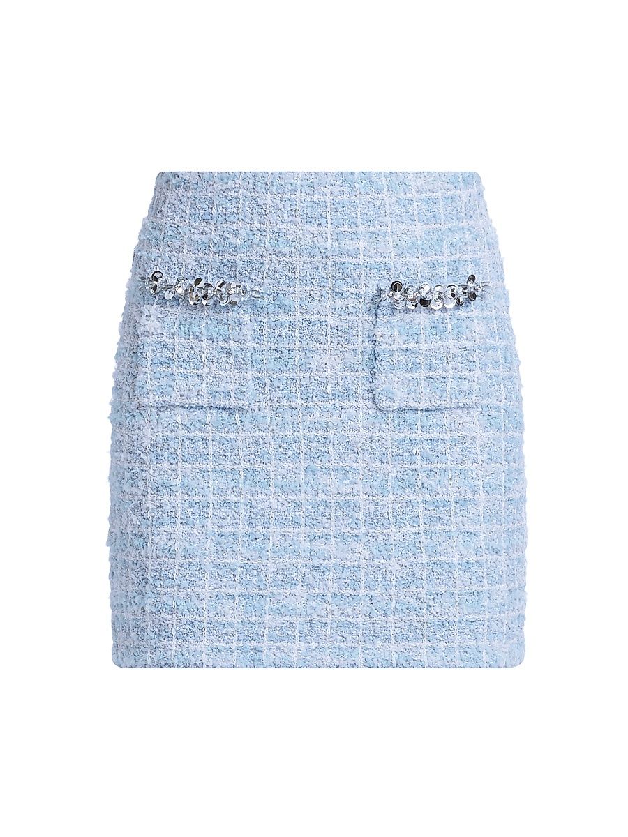 Women's Check Knit Miniskirt - Blue - Size Small