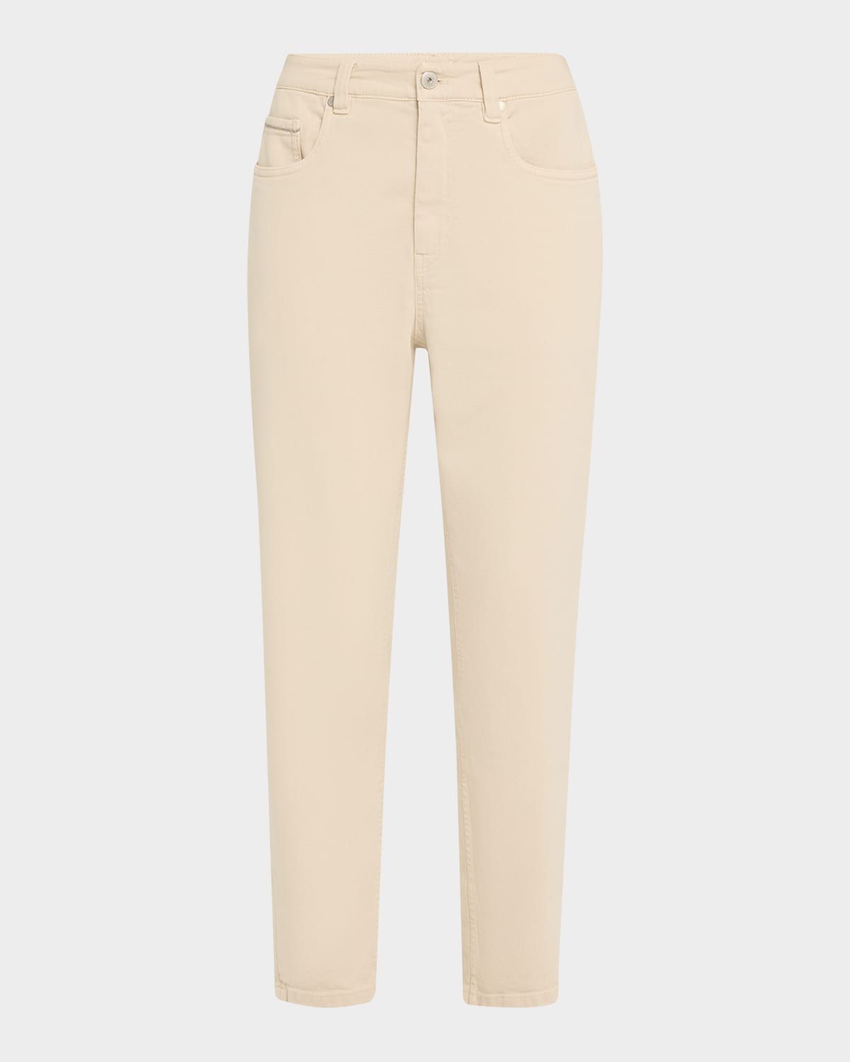 Garment Dyed Twill Tapered-Leg Jeans With Monili Trim