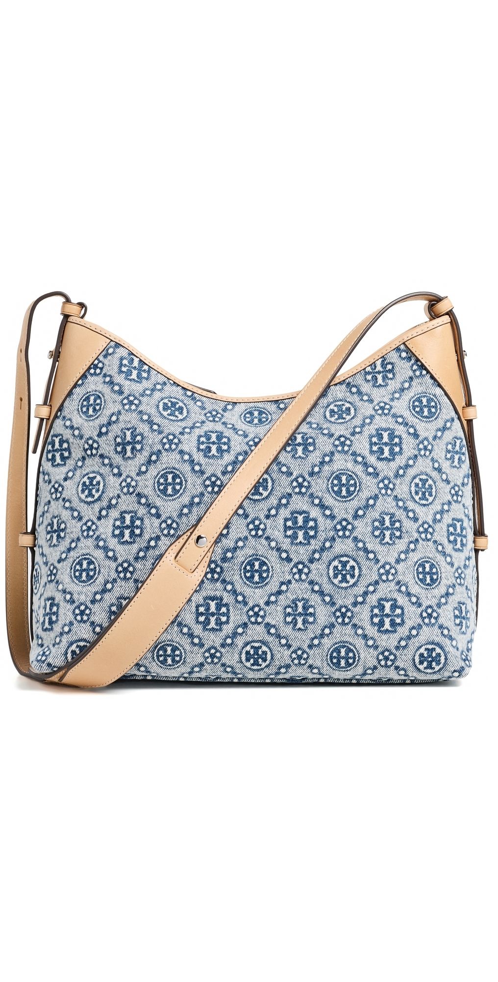 Tory Burch T Monogram Denim Messenger Bag Powder Blue One Size