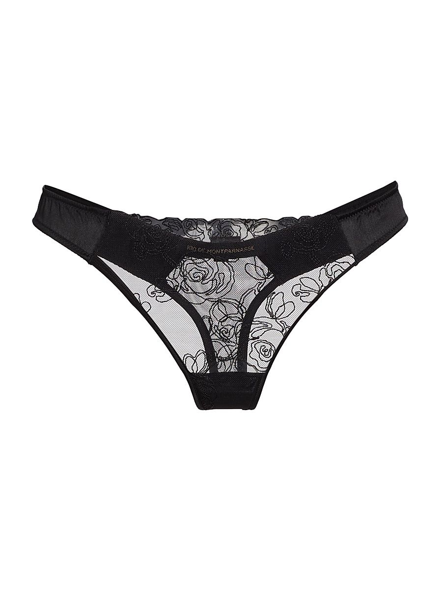 Women's La Rose Lace Thong - Black - Size Large