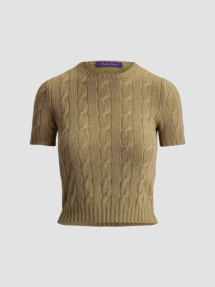 Women's Lofty Cashmere Short-Sleeve Cable-Knit Sweater - Honey - Size Large