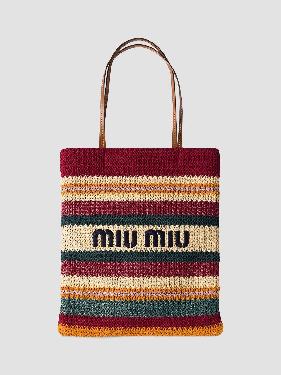 Miu Miu Women's Raffia-Effect Woven Tote Bag - Dark Red