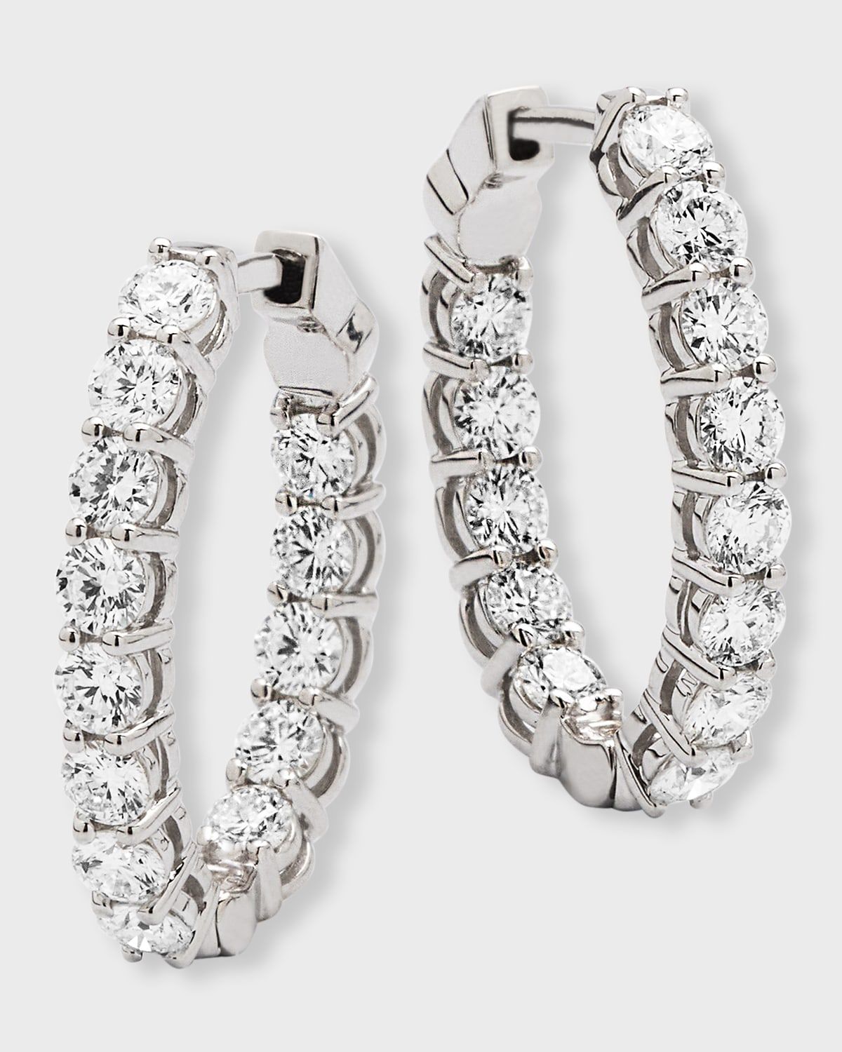 18K White Gold Diamond Oval Hoop Earrings, 2.73tcw, 0.75"L
