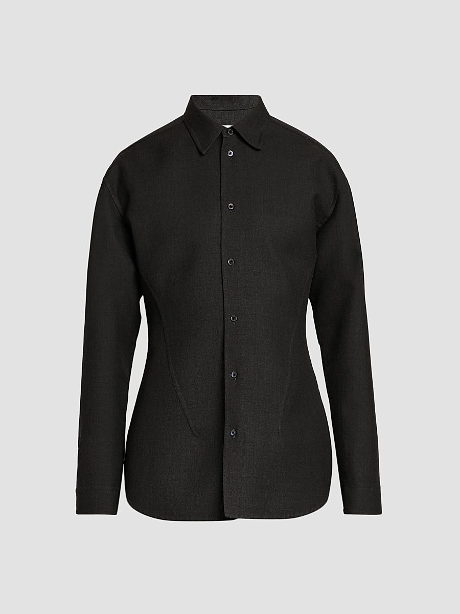 Jil Sander Men's Tailored Double-Splittable Wool-Twill Melange Dress Shirt - Antracite - Size 40
