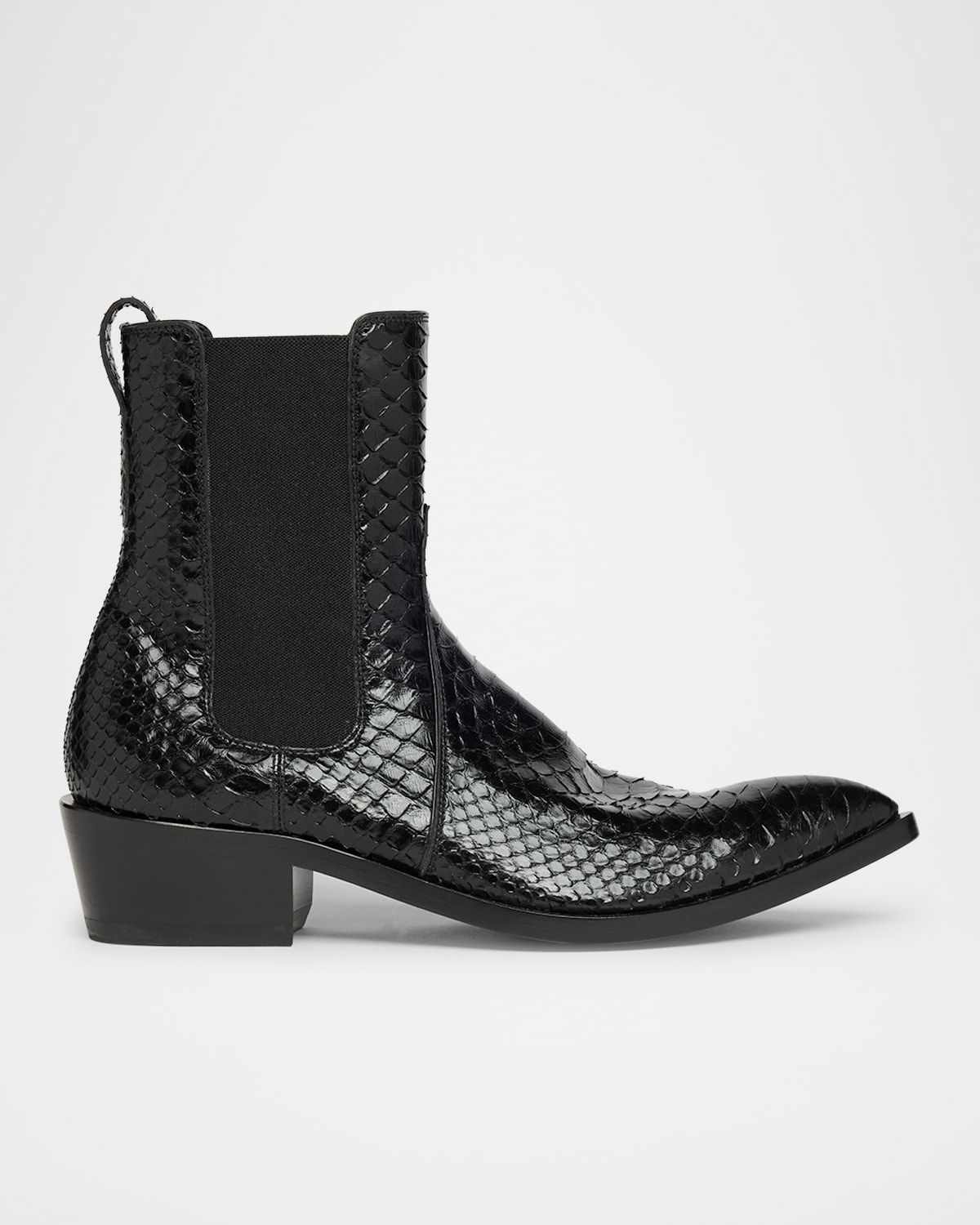 Shiny Python Stamped Leather Chelsea Boots