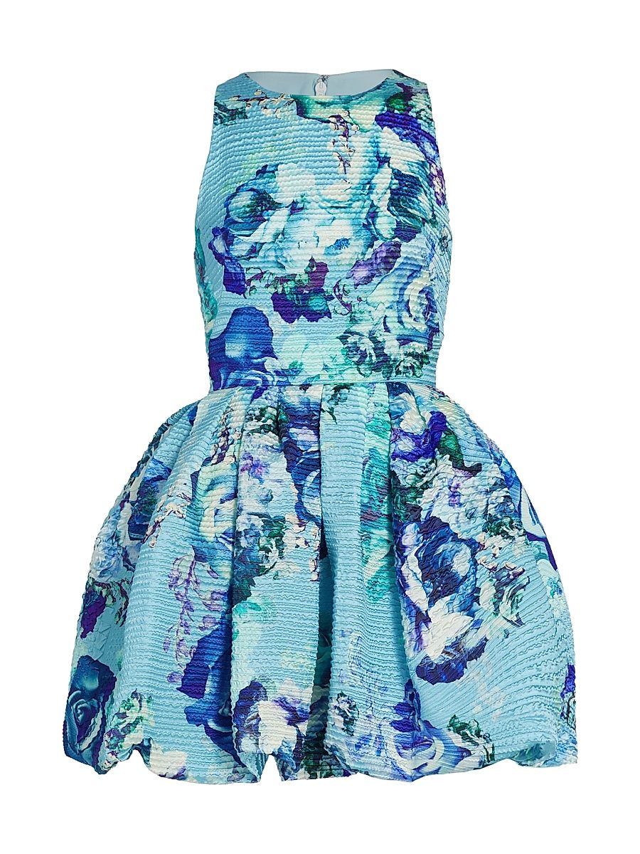 Women's Floral Jacquard Bubble Dress - Blue Multi - Size 12