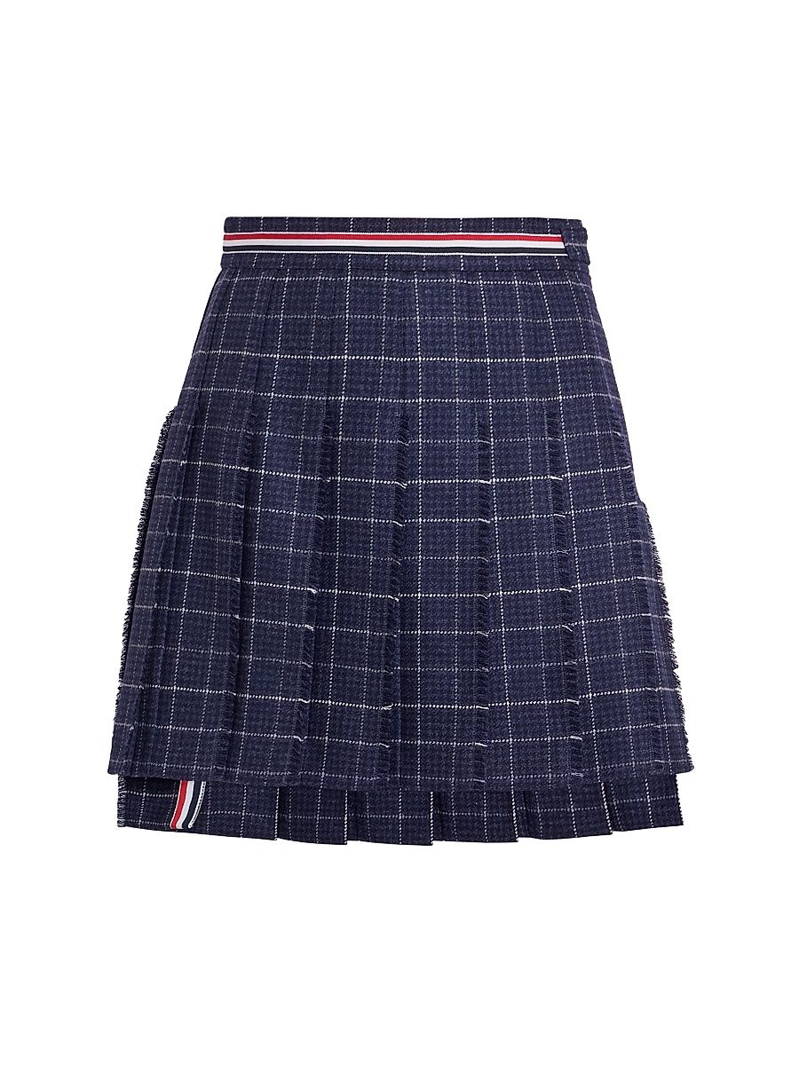 Women's Windowpane Houndstooth Wool Miniskirt - Navy - Size 6