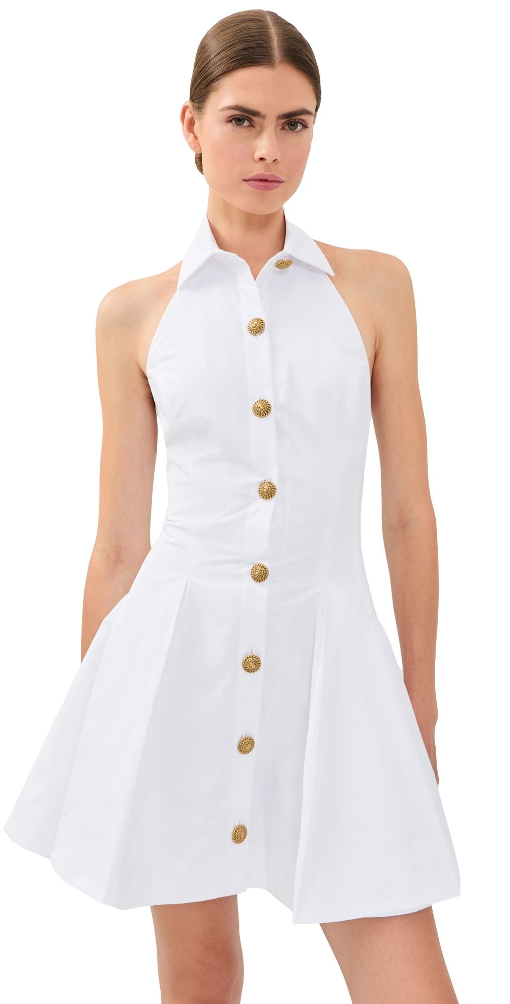 Balmain Buttoned Poplin Mini Dress Blanc Optique 36
