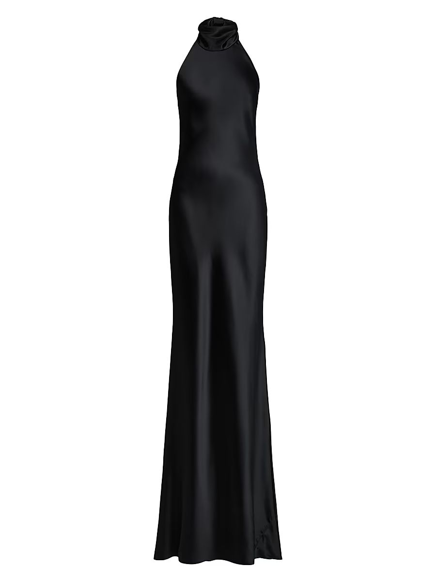 Women's Chilton Satin Halter Gown - Black - Size 8