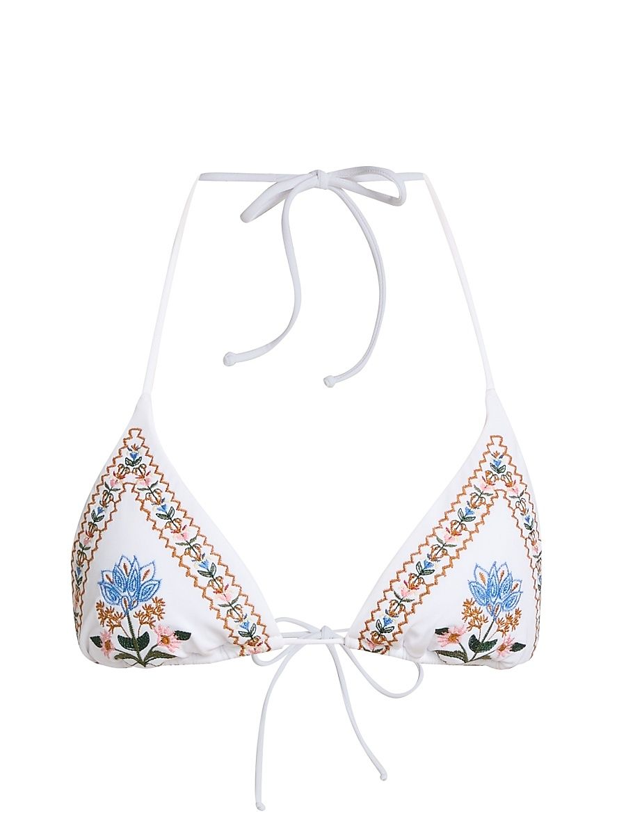 Women's Stitched Garden Triangle Bikini Top - Off White - Size XL
