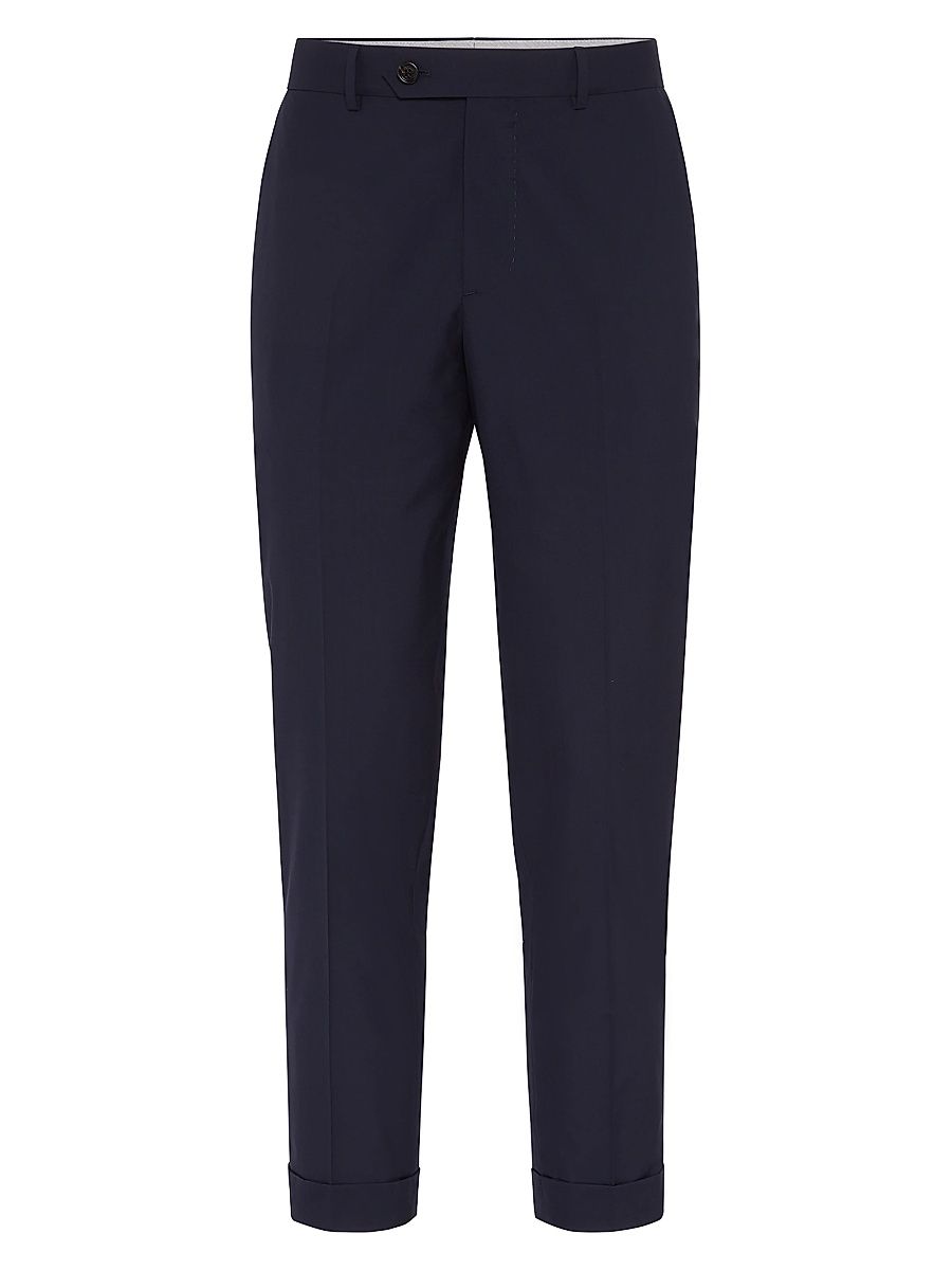 Men's Super 150s Lightweight Virgin Wool and Silk Trousers - Navy Blue - Size 46