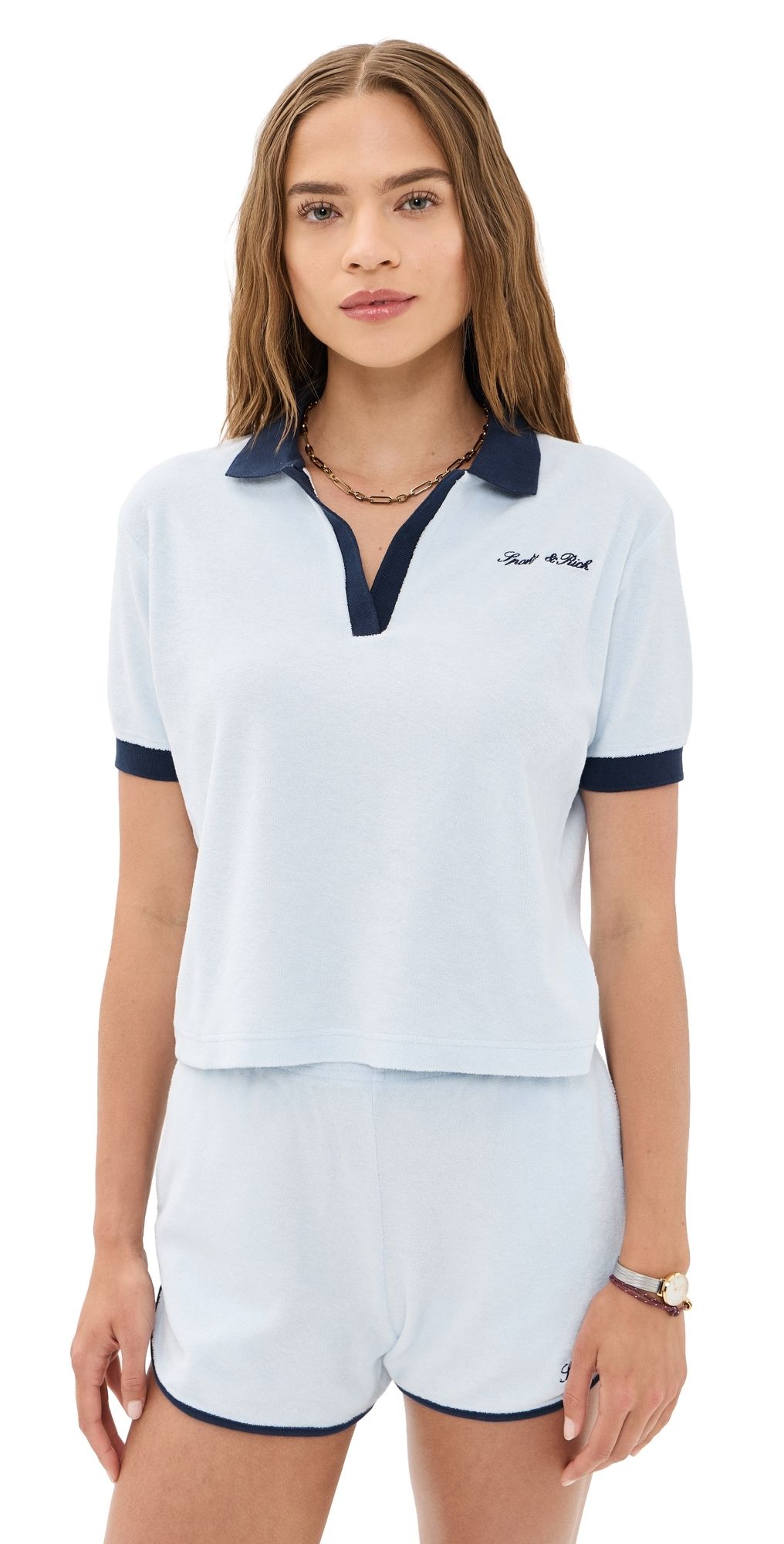 Sporty & Rich Signature Logo Terry Polo Ciel/Dark Navy Dark Navy XL