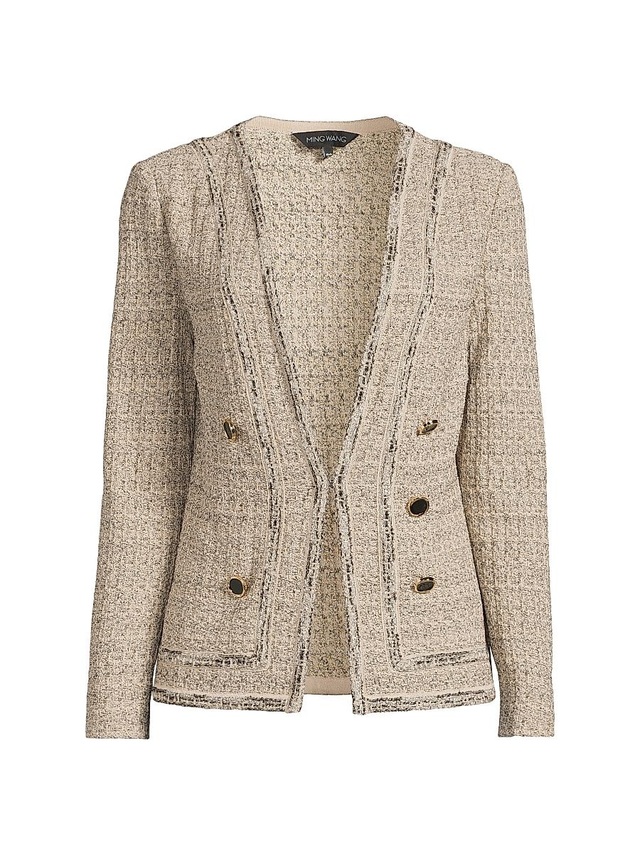 Women's Ming Wang x Tanya Foster Heritage Shimmer Knit Tweed Jacket - Gold Black - Size Small