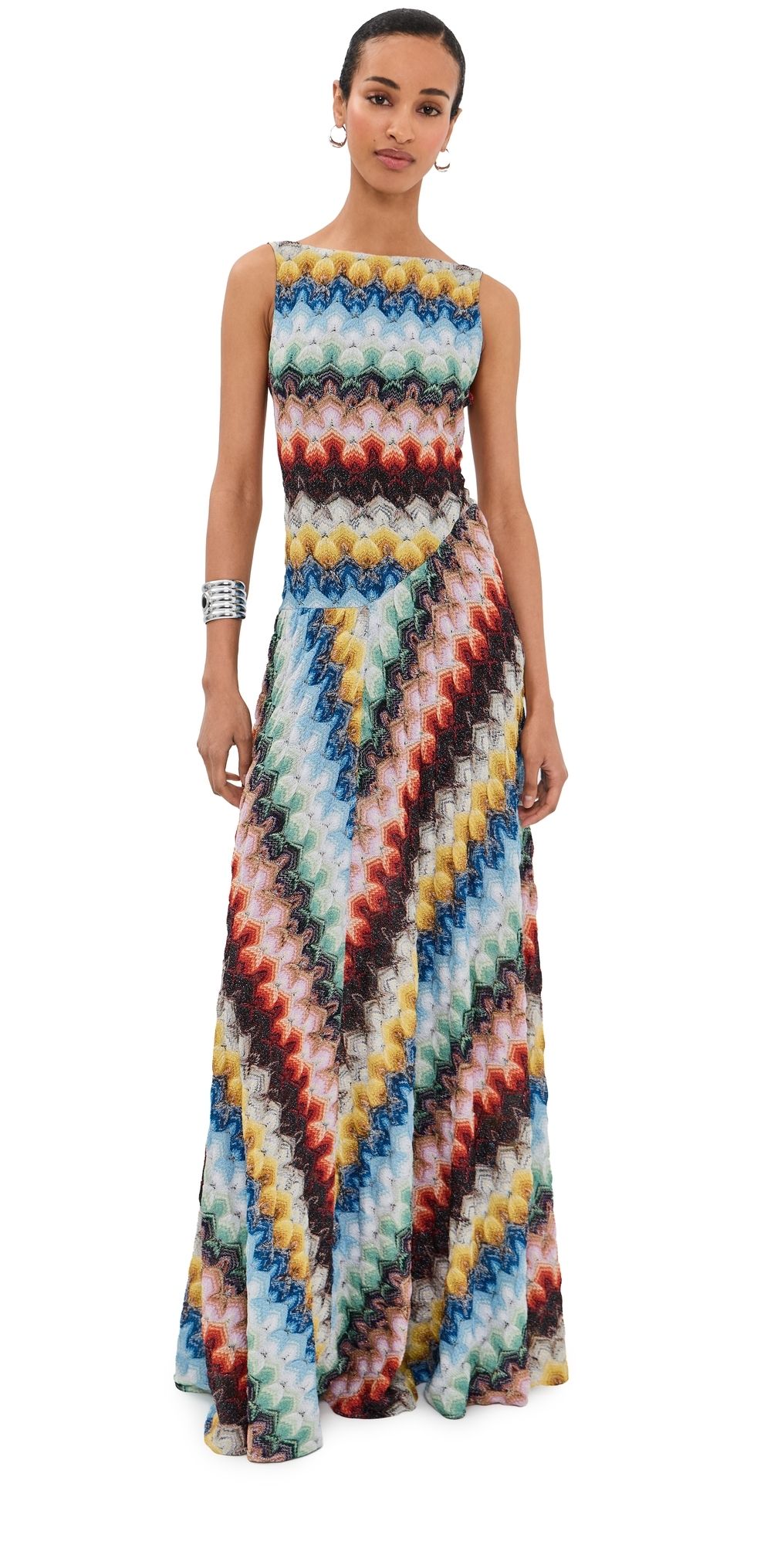 Missoni Sleeveless Long Dress Multicolor On Black Base 36