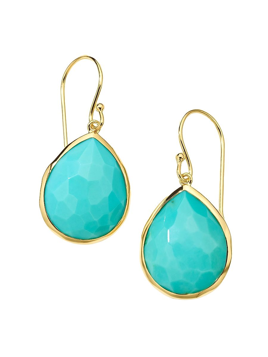 Women's Rock Candy Medium 18K Green Gold & Turquoise Teardrop Earrings - Gold