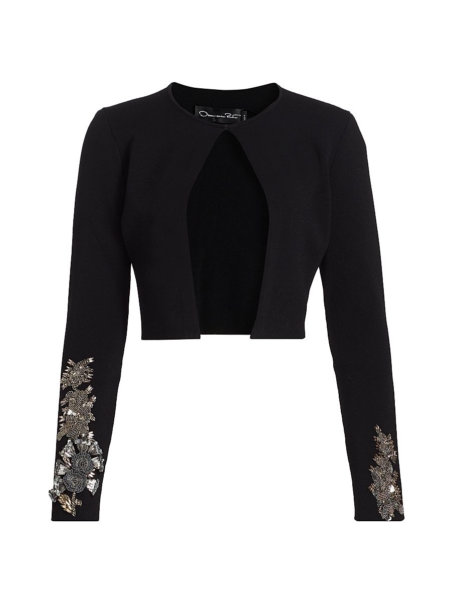 Women's Feather Sequin Embroidered Knit Cardigan - Black - Size XS