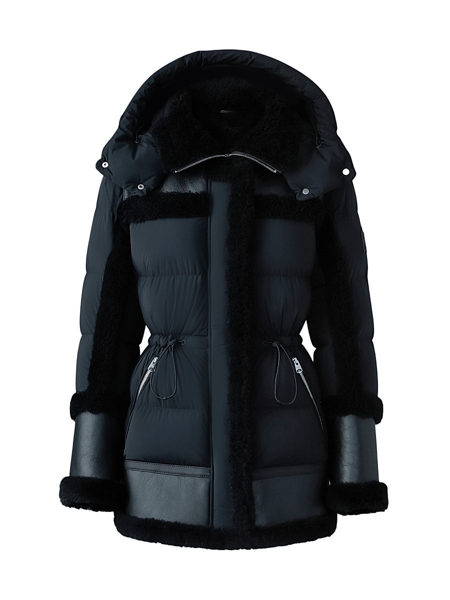 Women's Lilibeth Mixed-Media Shearling Down Parka - Black And Black - Size Medium