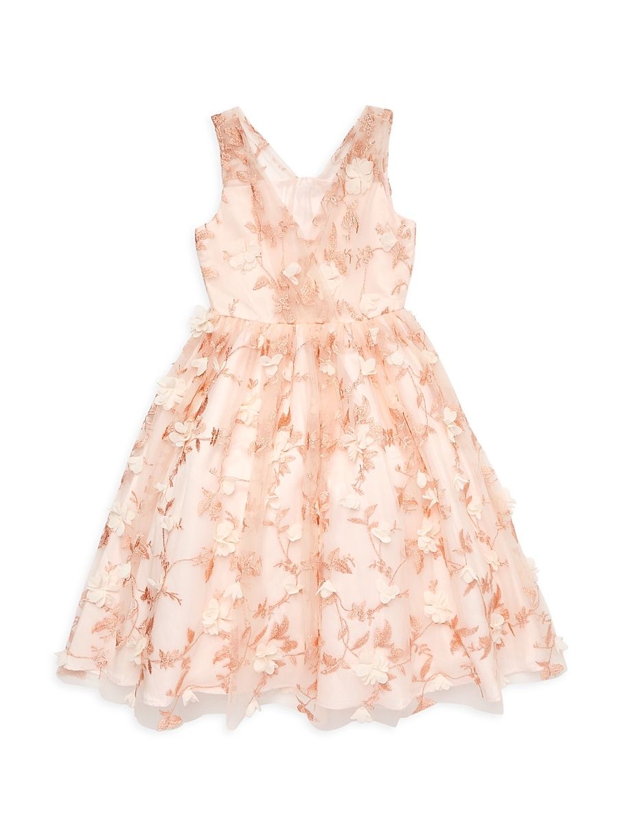 Little Girl's & Girl's Floral Tea Length Dress - Blush - Size 14