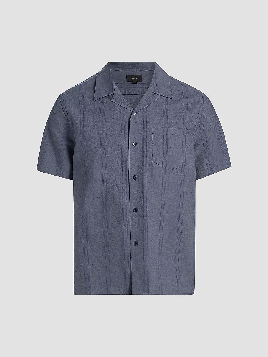 Vince Men's Cove Striped Cotton-Hemp Camp Shirt - Neue Blue - Size XXL