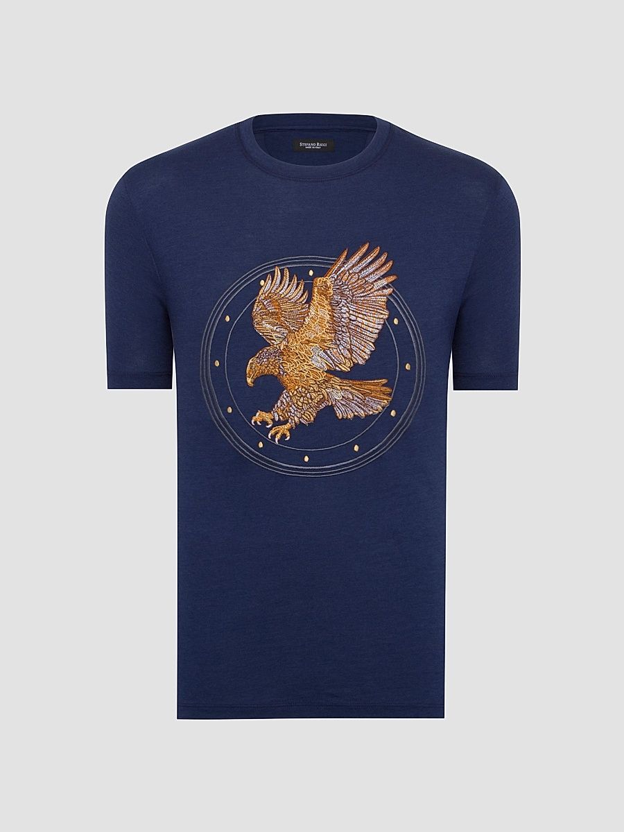 Men's Eagle Embroidered Design T-Shirt - Blue Navy - Size XXXXL