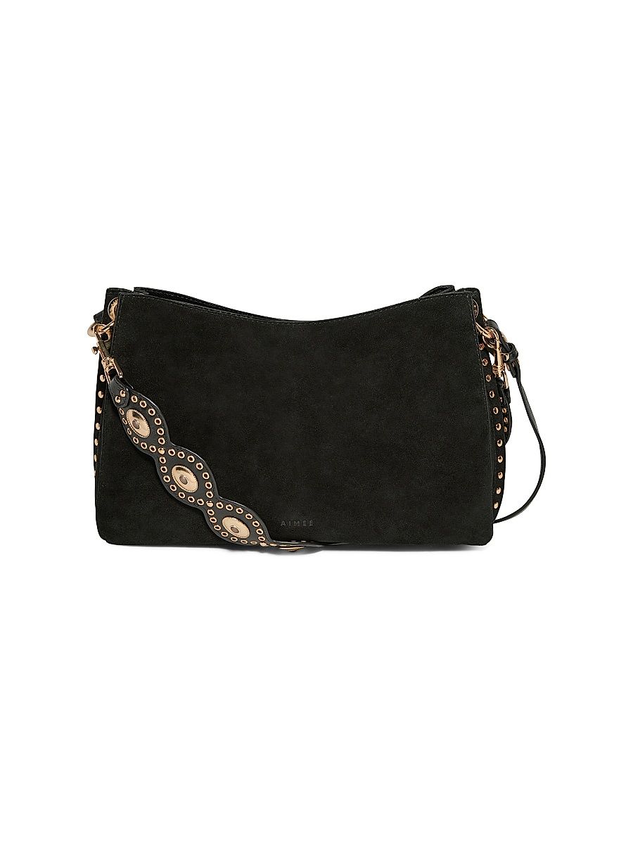 Women's Roma Suede Double Entry Crossbody Bag - Black Suede