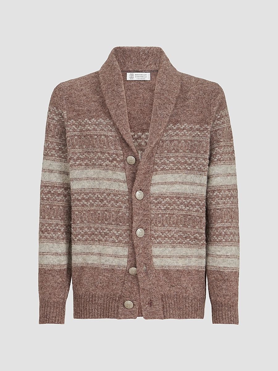 Men's Alpaca, Cashmere and Wool Nordic Jacquard Cardigan - Red - Size 42