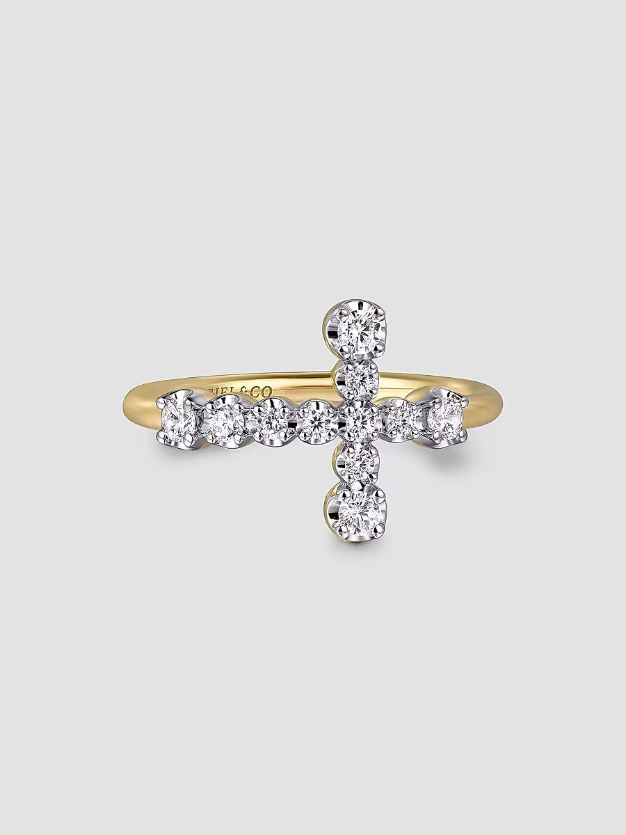 Gabriel & Co Women's Contemporary Two-Tone 14K Gold & 0.30 TCW Diamond Cross Ring - Yellow Gold - Size 6.5